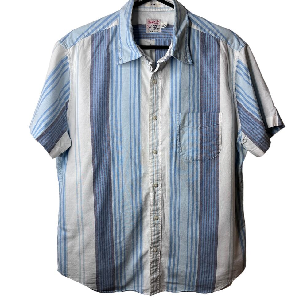 J.Crew Slim Short-Sleeve Broken-In Organic Cotton Oxford Shirt Blue Stripe